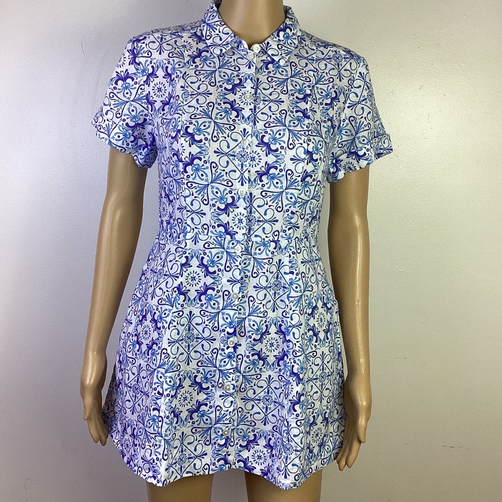 Hill House Home - Laura Linen Shirt Dress - Blue Mosaic - Sz  XXS